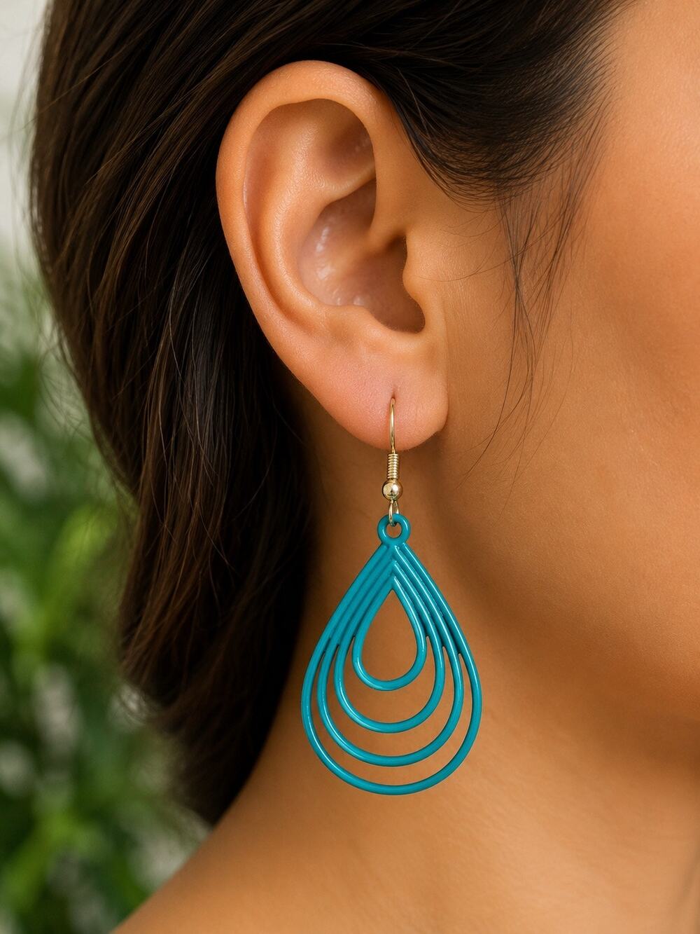 BOGO FREE Turquoise Blue Open Teardrop Dangle Earrings Geometric